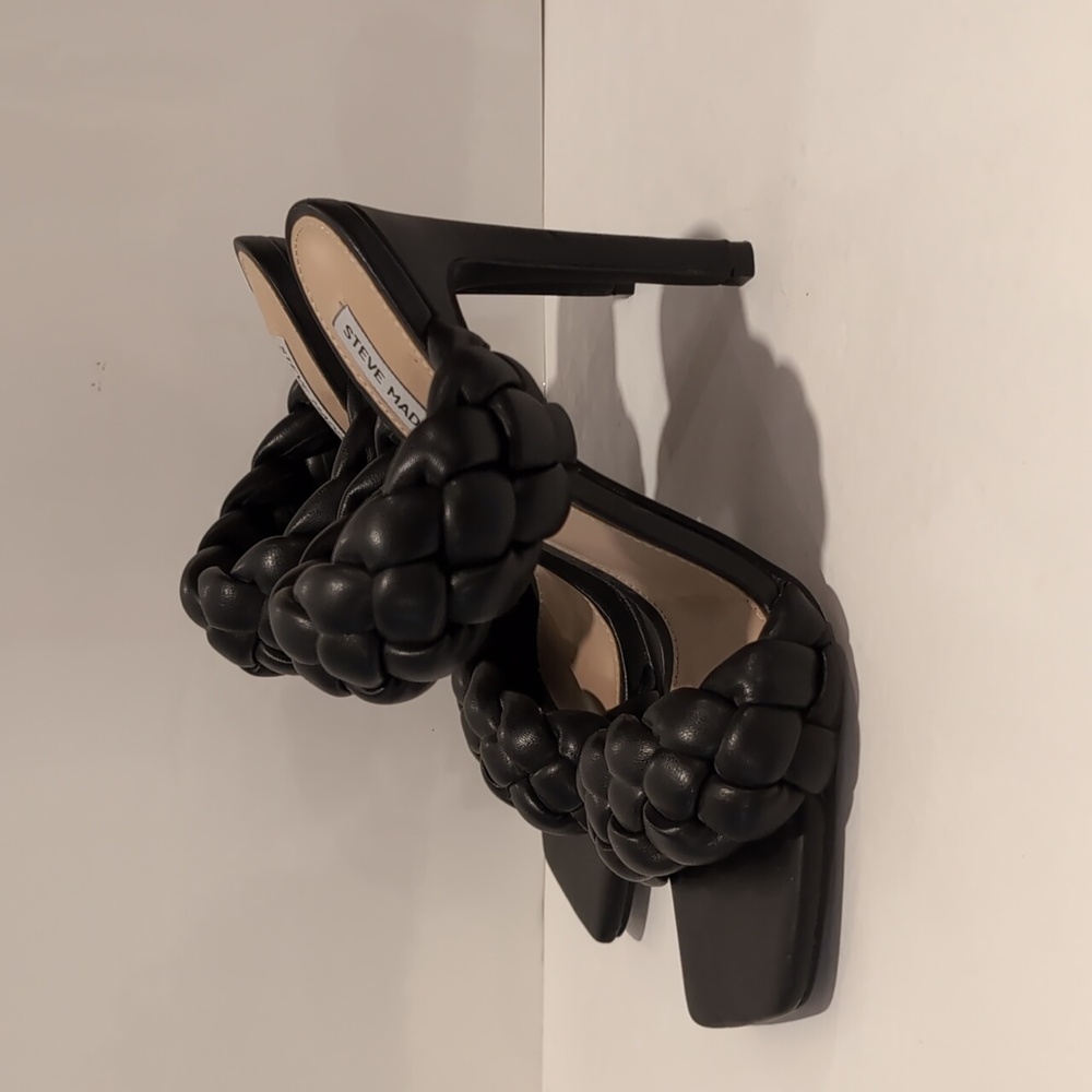 Steve Madden Black Braided Heeled Sandals Keeley Size 9 - Picture 3 of 10